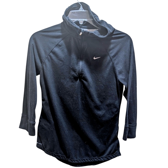 Nike Tops - Nike Black Quarter-Zip Hooded 3/4 Sleeve T-shirt Medium